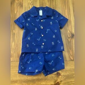 🔴5/$15 Carter's Blue ocean themed short Set with Sea Creatures